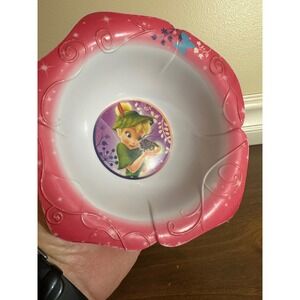 Disney Store Tinker Bell Melamine Bowl Pink Flower Shape Peter Pan Fairies 6.25"